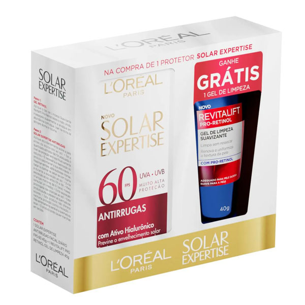 Kit L Oréal Protetor Solar Expertise Antirrugas FPS 60 40g + Gel de Limpeza Revitalift Pro-Retinol 4